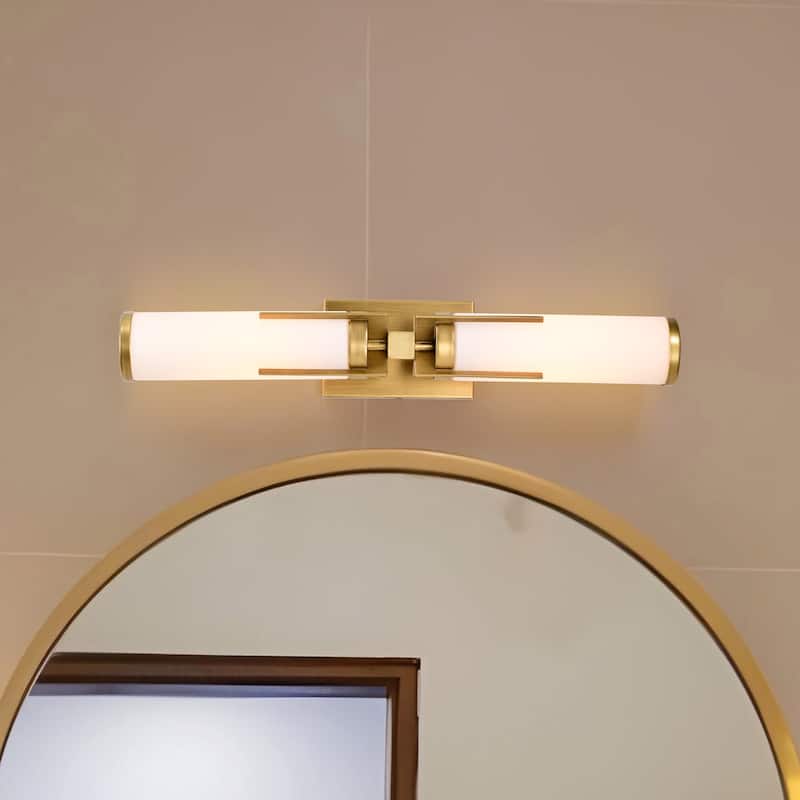 Roselle 2 Light Vanity Natural Brass with White Glass - Natural Brass