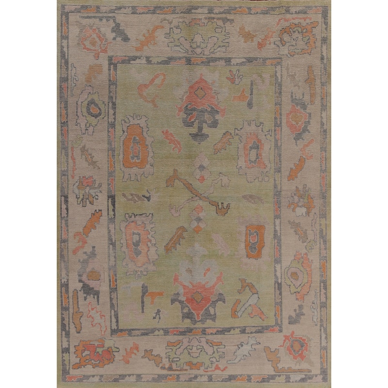Hand Knotted Oriental 100% Wool Carpet Transitional All-Over Green Oushak Area Rug - 11' 4'' X 8' 8''