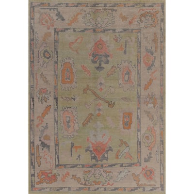 Hand Knotted Oriental 100% Wool Carpet Transitional All-Over Green Oushak Area Rug - 11' 4'' X 8' 8''