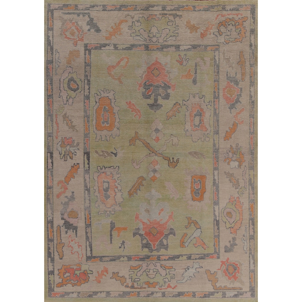 Hand Knotted Oriental 100% Wool Carpet Transitional All-Over Green Oushak Area Rug - 11' 4'' X 8' 8''