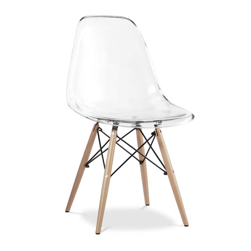 Clear Plastic and Wood Dining Chair with Natural Brown Legs - 21” x 18.50” x 32.50” - Clear-Brown