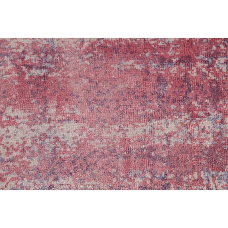 Contemporary Abstract Round Area Rug Handmade Beige Wool Carpet - 6'6" x 6'6"