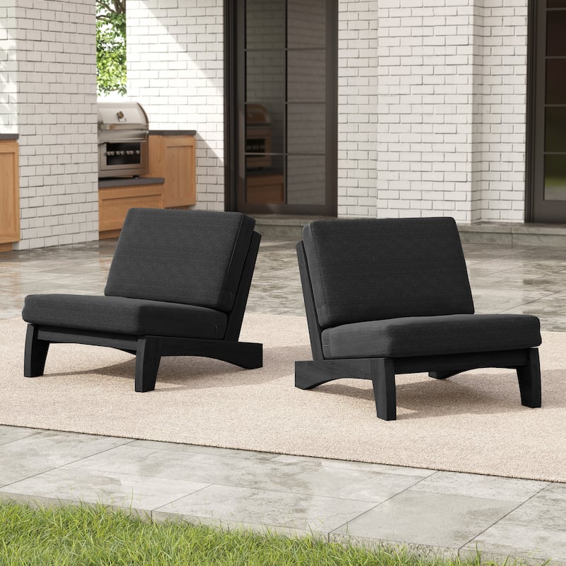 Outdoor Patio Furniture Acacia Wood Club Chair Set with All-Weather Cushions