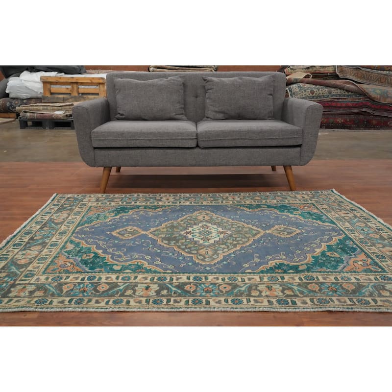 Hand Knotted Oriental 100% Wool Carpet Traditional Floral Purples Tabriz Area Rug - 6' 5'' X 4' 6''