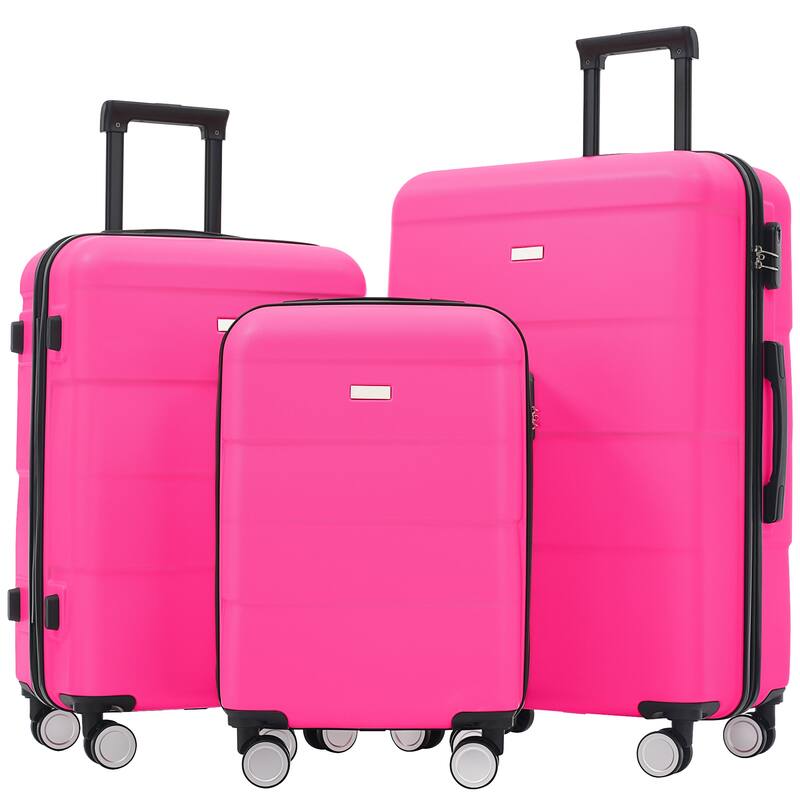 20"+24"+28" 3 Piece Hardshell Double Spinner Wheels Suitcase with Handle Password Lock - Pink