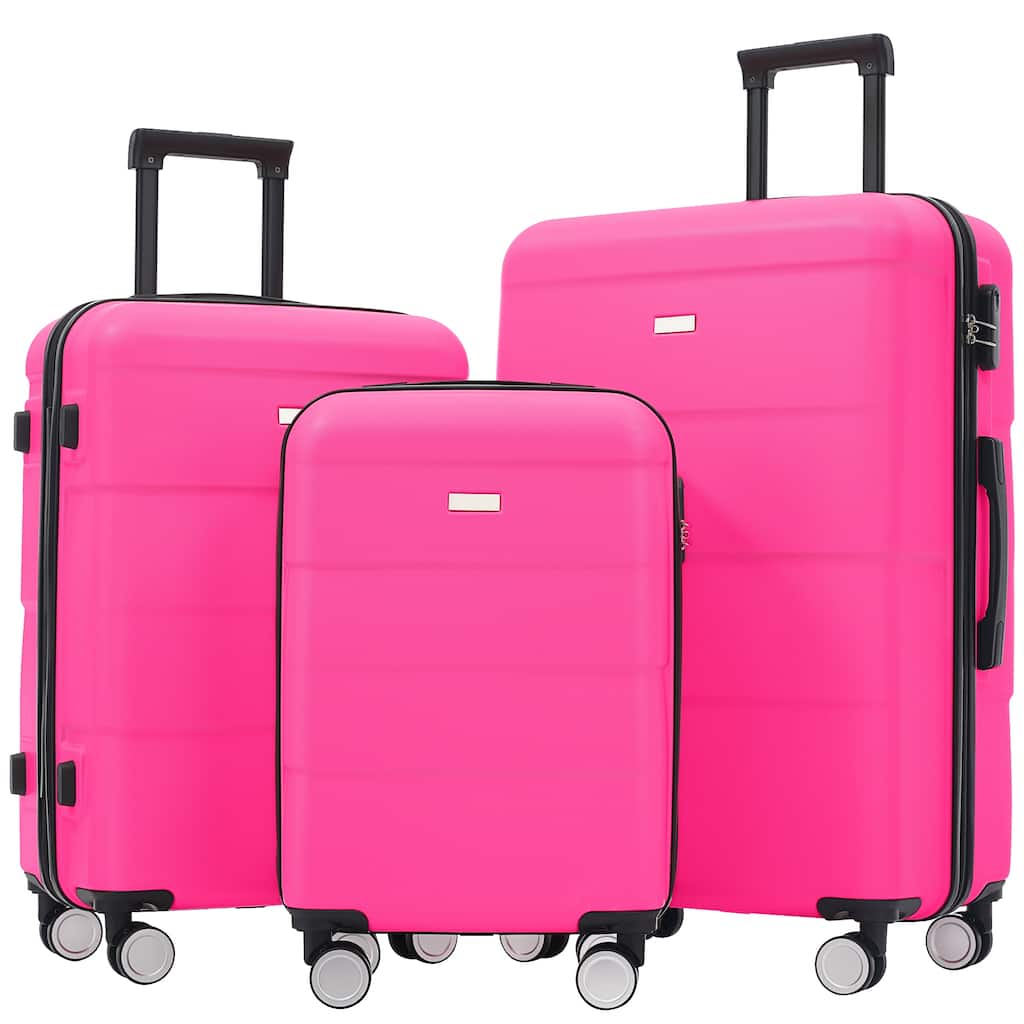 3-Piece, Modern Luggage Sets, Hard-Shell Luggage with Silicone Handles and Combination Lock, for Boarding Travel, Pink