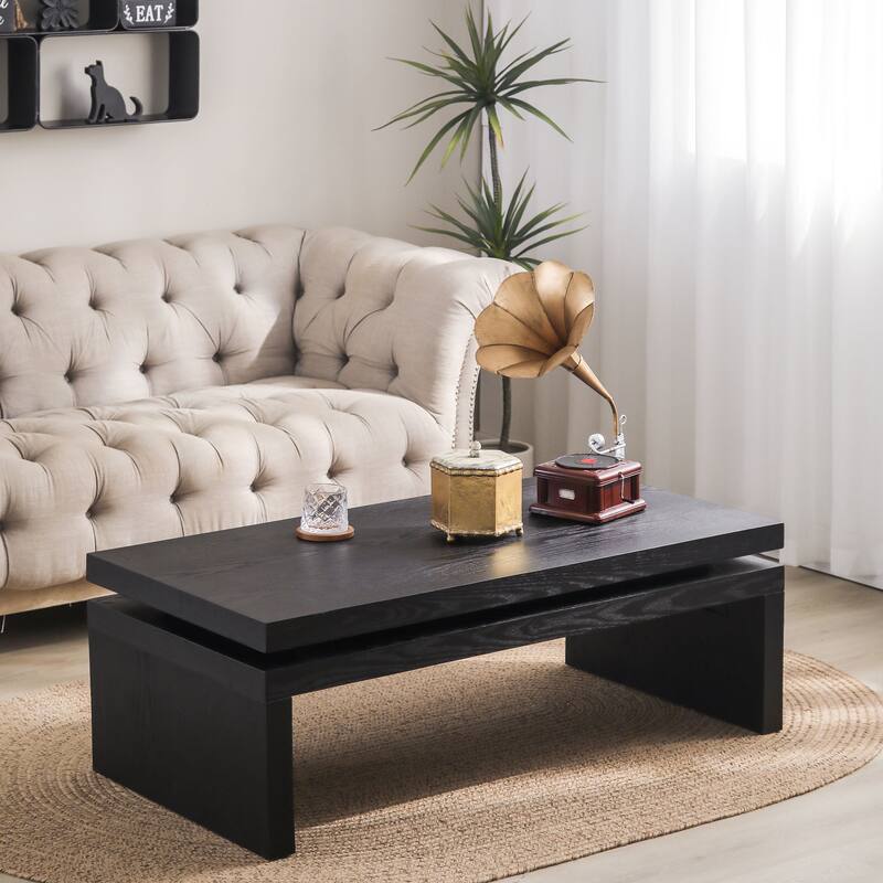 Roomfitters Modern Rectangular Wood Coffee Table with Floating Top, 47.6" Long for Living Room