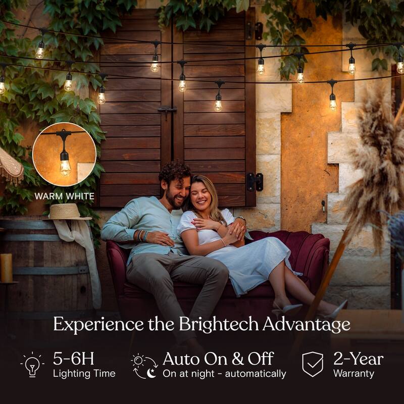 Brightech Ambience Pro 12-Light 27 ft. Outdoor Solar 1W 2700k LED S14 Hanging Edison Bulb String-Light