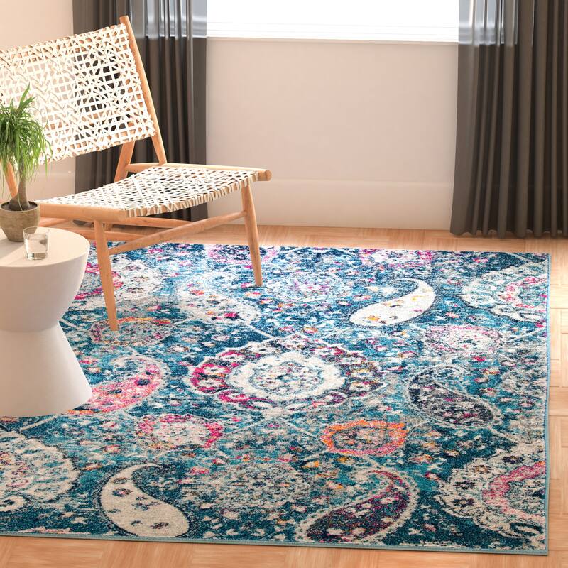 SAFAVIEH Madison Belle Boho Glam Paisley Pattern Area Rug - 10' x 14' - Blue/Grey