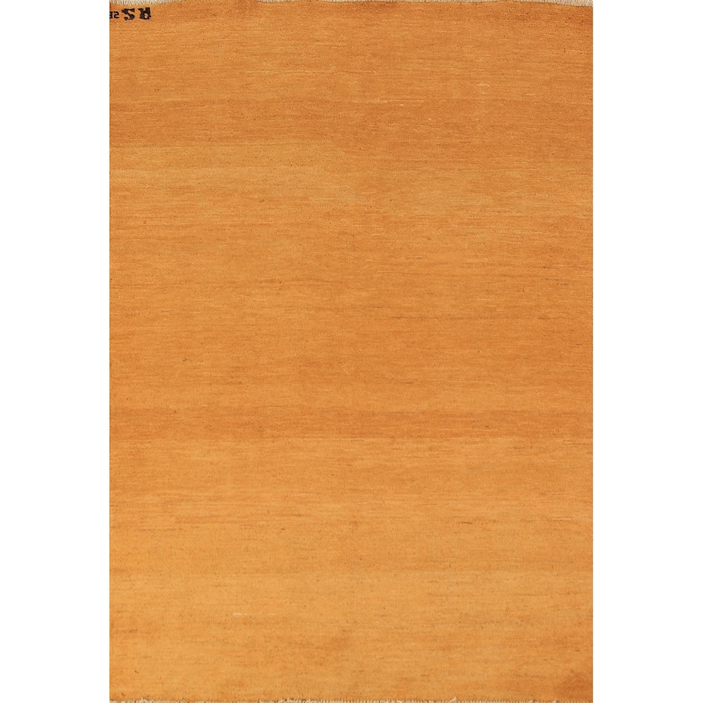 Yellow & Rust Gabbeh Modern Rug Handmade Wool Carpet - 4'0" x 5'11"