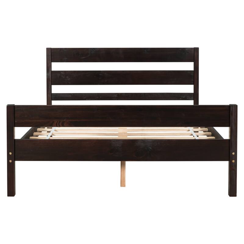 Bed with Tall Headboard & Footboard, Pinewood Bed with Strengthened Bed Frame