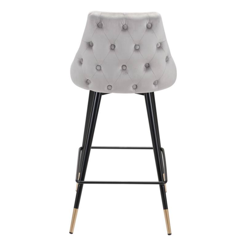 Modern Velvet Upholstered Counter Height Bar Stool with Steel Tripod Base and Footrest - 36.4”H x 18.5”W x 20.9”D