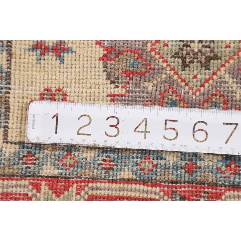 Geometric Kazak Oriental Runner Rug Handmade Beige Wool Carpet - 2'0" x 5'9"