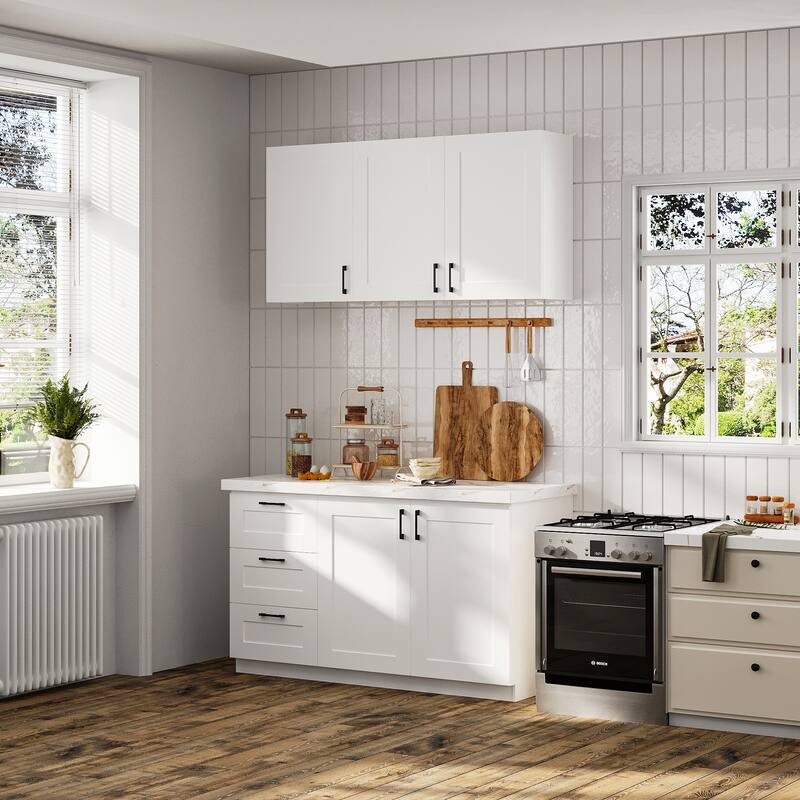 Modular White Kitchen Cabinet Set Customizable Base and Wall Cabinets Pantry Storage and DIY Countertop Design(Without desktop)