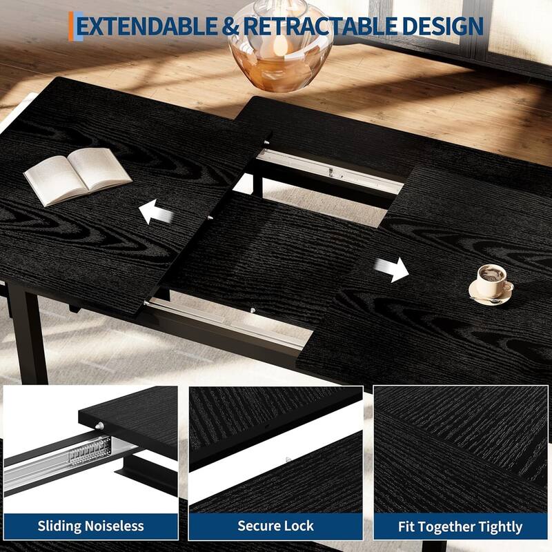 47.2" Large Extendable Kitchen Table Set, with 2 Benches and 2 Square Stools