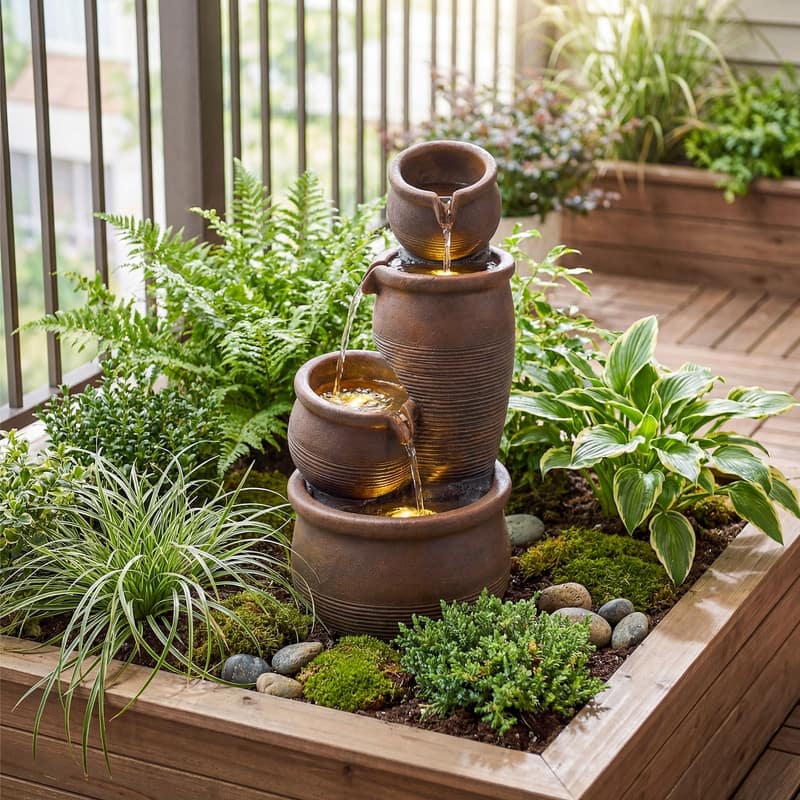 Polyresin Outdoor Hand Crafted Weather Resistant Fountain with LED Lights