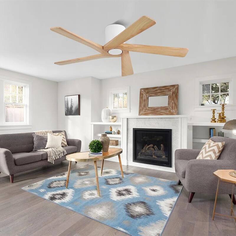 MLiAN 5 Solid Wood Blades Indoor Flush Mount Ceiling Fan with Remote
