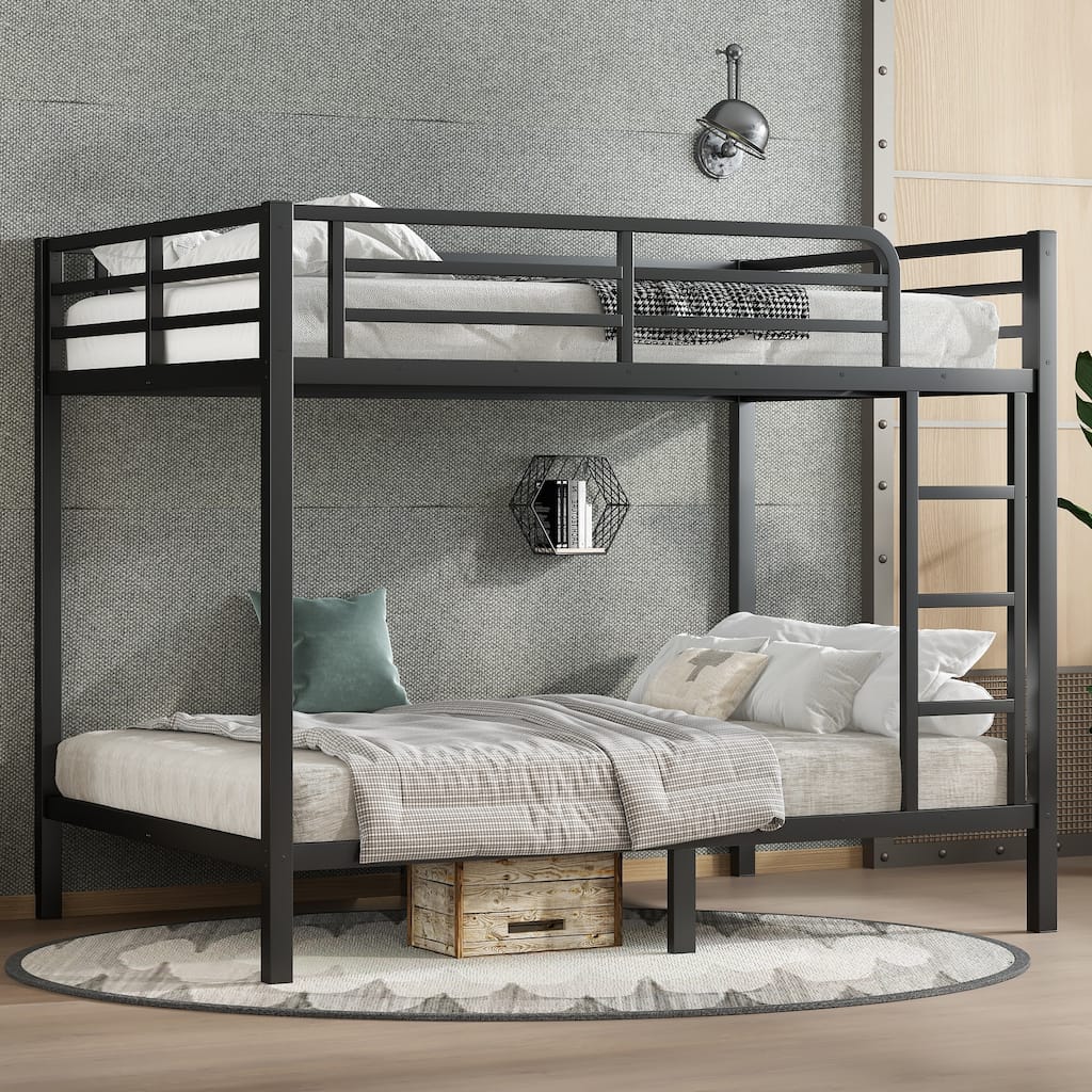 Space-Saving Full over Full Metal Bunk Bed for Teens and Adults, Noise Reduced, No Box Spring Needed, Black
