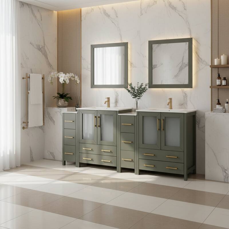 Vanity Art 84" Double Sink Bathroom Vanity Set 10 Dove-Tailed Drawers 4 Cabinets 2 Shelves, Soft-Closing Doors with Free Mirror