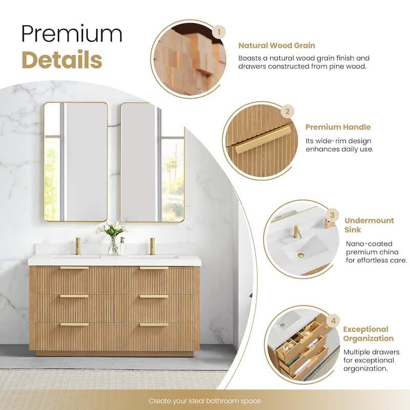 Santarem Double Vanity with Pure White Quartz Stone Top without Mirror