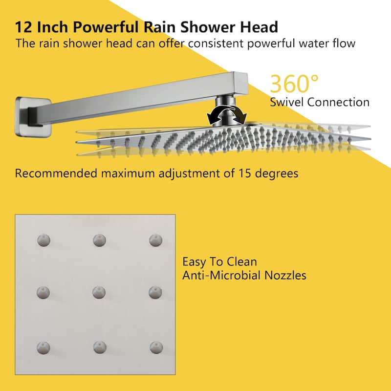 2.5 GPM 12 in. Wall Mount Dual Shower Heads with Pressure Balance Valve
