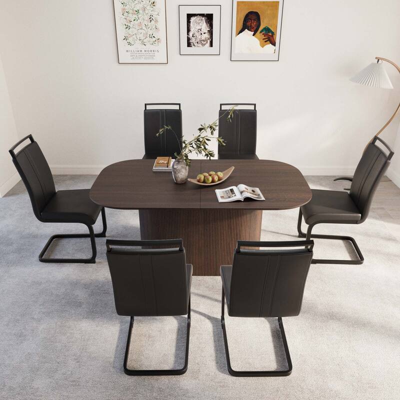 Medieval Modern Dining Table Set PU Armless Dining Table Set with MDF Tabletop, for Homes and Kitchens, 6-Piece Set