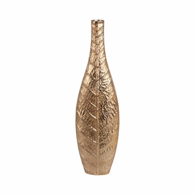 Metal Sleek Leaf Vase - Gold