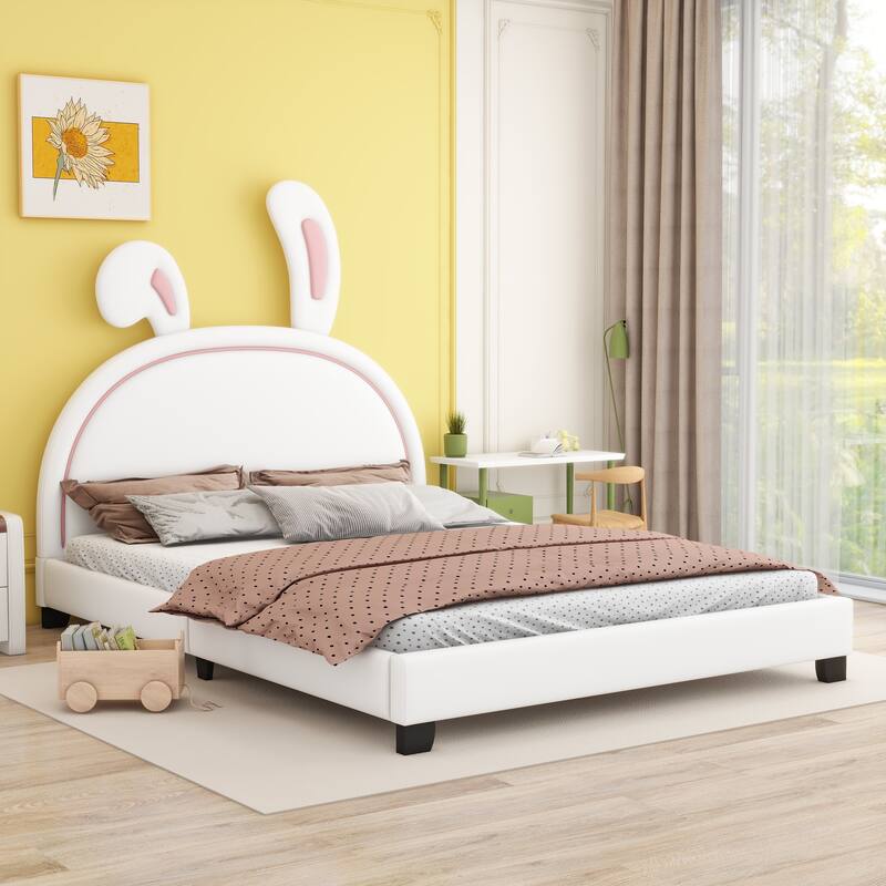 Upholstered faux leather platform bed
