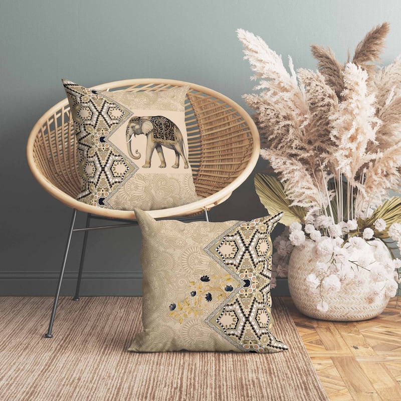 Floraphant Indoor/Outdoor Reversible Throw Pillow Yellow and Black