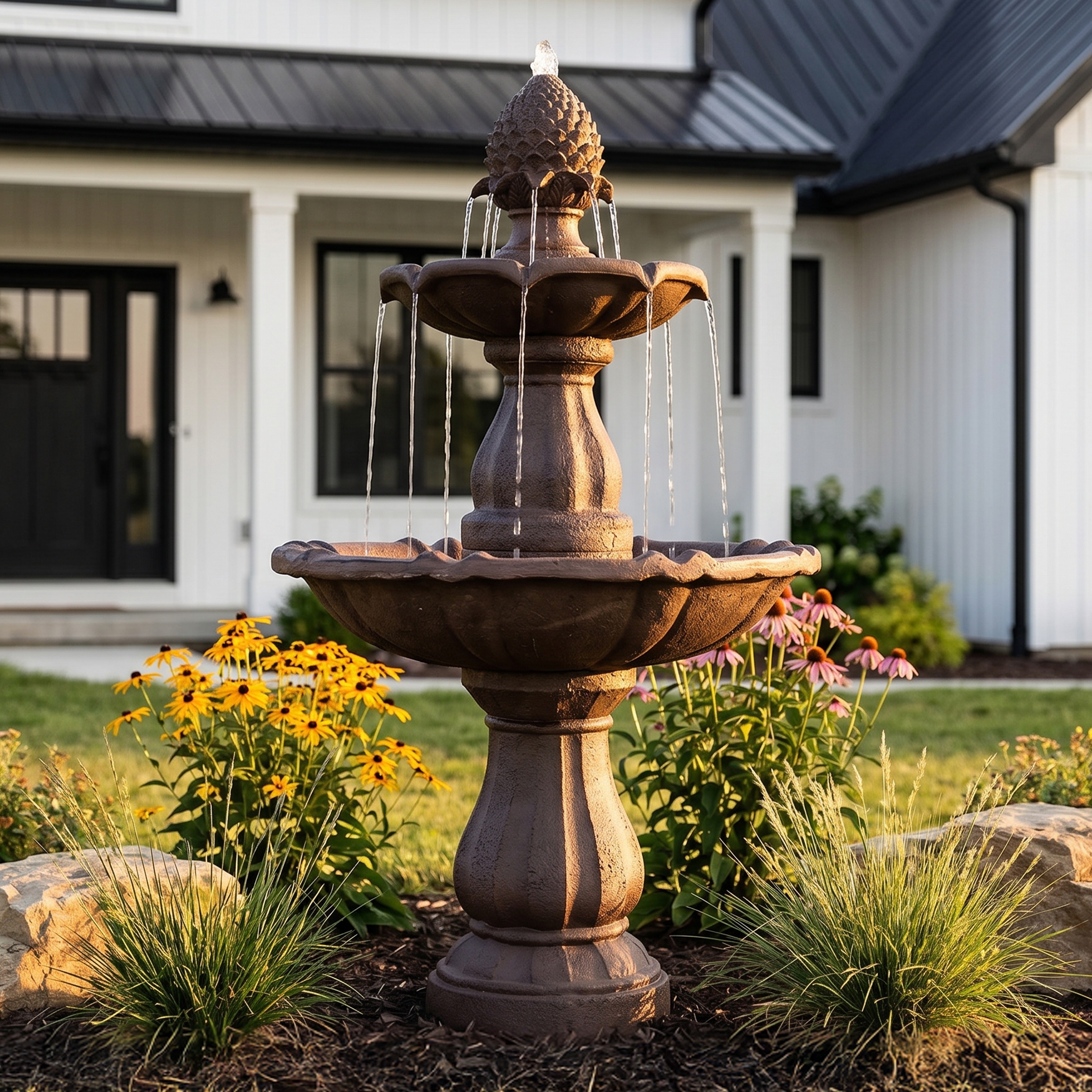Sunnydaze 2-Tier Curved Plinth Outdoor Water Fountain - 38"