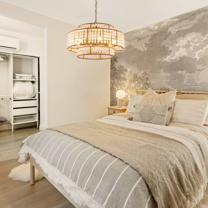 Gold Coastal Frosted Beads 6Light Rope Drum Chandelier 23.62" fixture width x 15.16" fixture