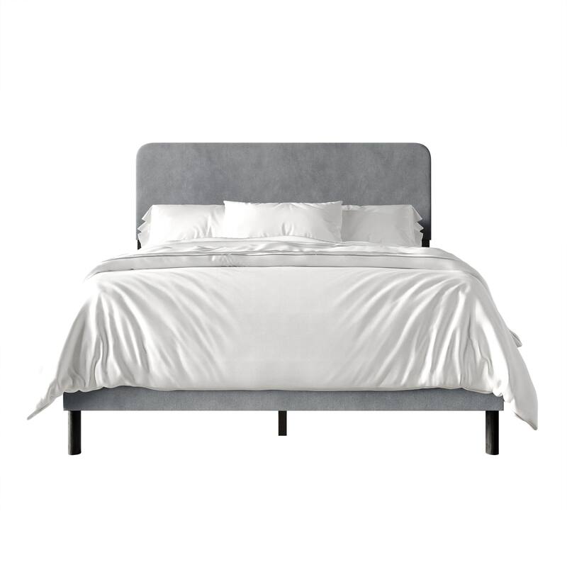 CraftPorch Minimalist Velvet Upholstered Bed - Light Grey - Queen