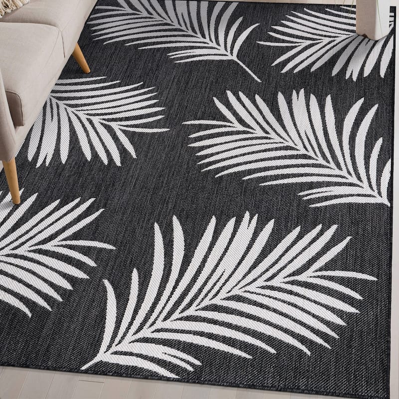 World Rug Gallery Contemporary Palm Leaves Textured Flat Weave Indoor/Outdoor Area Rug