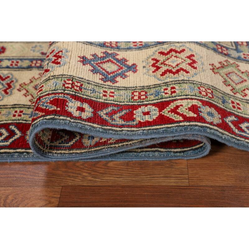 Blue Kazak Oriental Area Rug Handmade Floral Wool Carpet - 4'11" x 6'10"