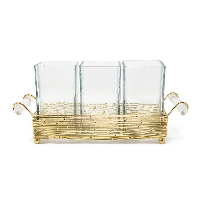 Cutlery Holder with Gold Stand and Cylinder Handle - N/A