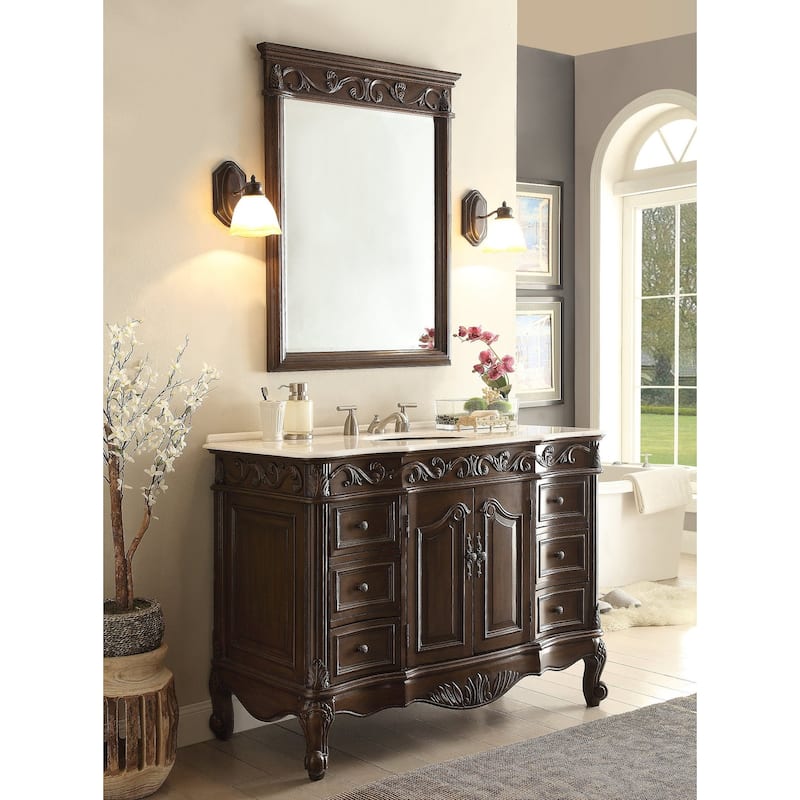 48" Benton Collection Beckham Classic Brown Bath Vanity & Mirror - Cherry Finish - Brown