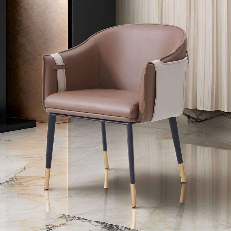 Cid Aldo 22 Inch Dining Chair, Brown Faux Leather, Black Metal, Wood