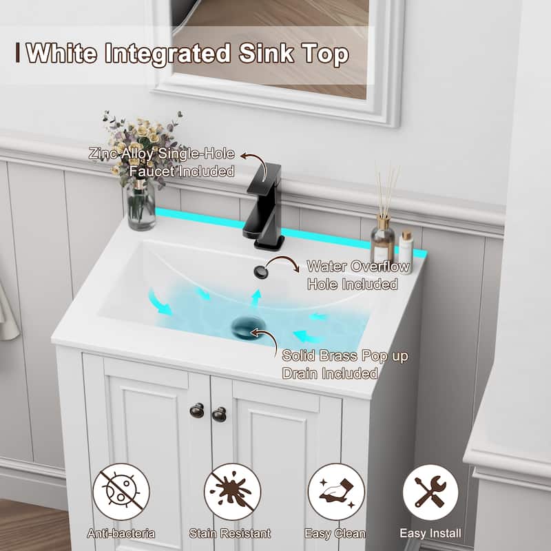 Retro Bathroom Vanity Cabinet Solid Wood Classic with Ceramic Sink