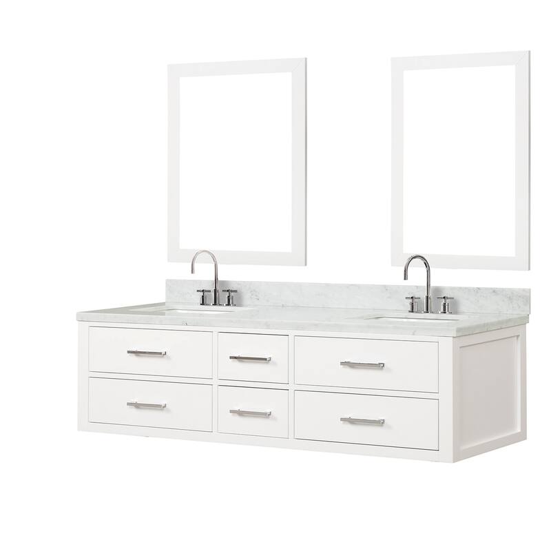 Lexora Castor Double Bath Vanity, Carrara Marble Top, Faucet Set, and Mirrors