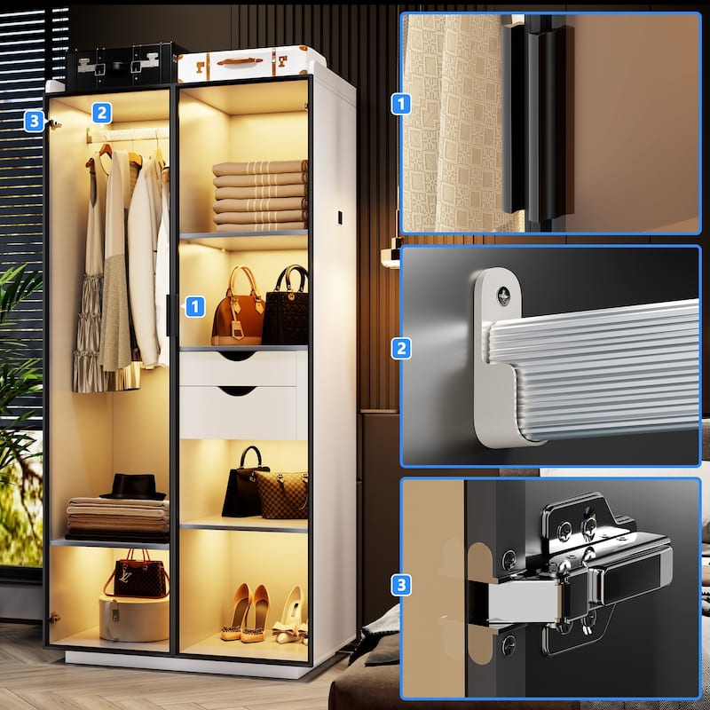 2-Door Wardrobe Armoire with LED Lights