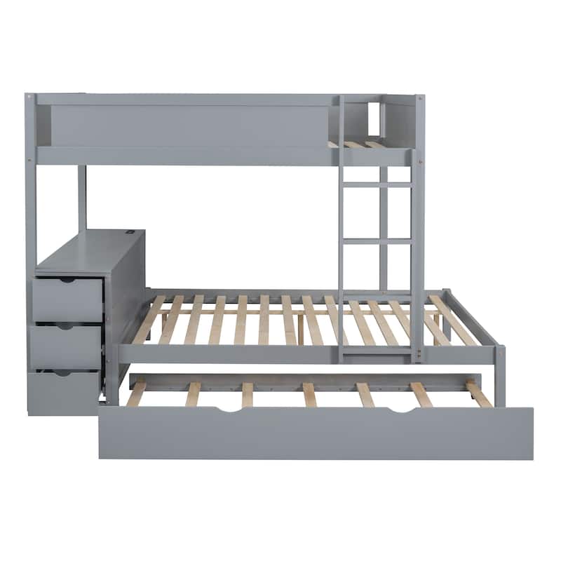 Bunk Bed with Twin Size Trundle, Drawers and Desk