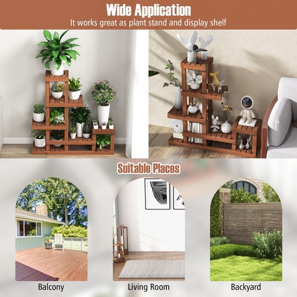 6 Tier Wood Plant Stand with High Low Structure - 35.5