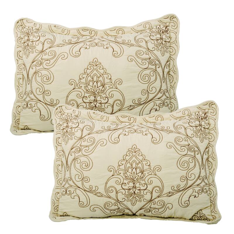 4 Piece Damask Embroidery Coverlet Set Soft Microfiber Bedding