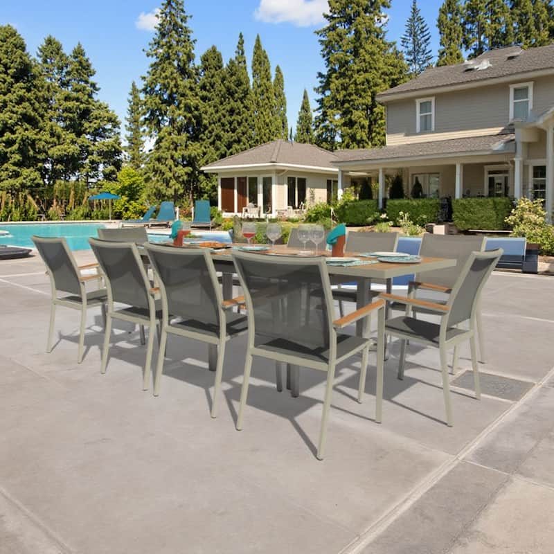 Catania Grey Seagull 11-Piece Aluminum Outdoor Dining Set with Sling Set in Pewter - N/A