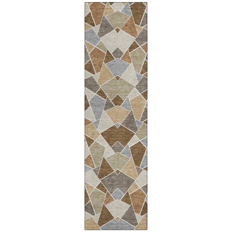 Machine Washable Indoor/ Outdoor Modern Mosaic Chantille Rug