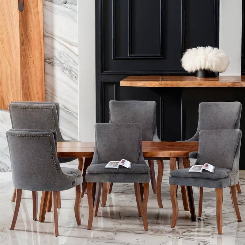 Modern Double-layer Cushioned Dining Chairs Set of 6 - Grey