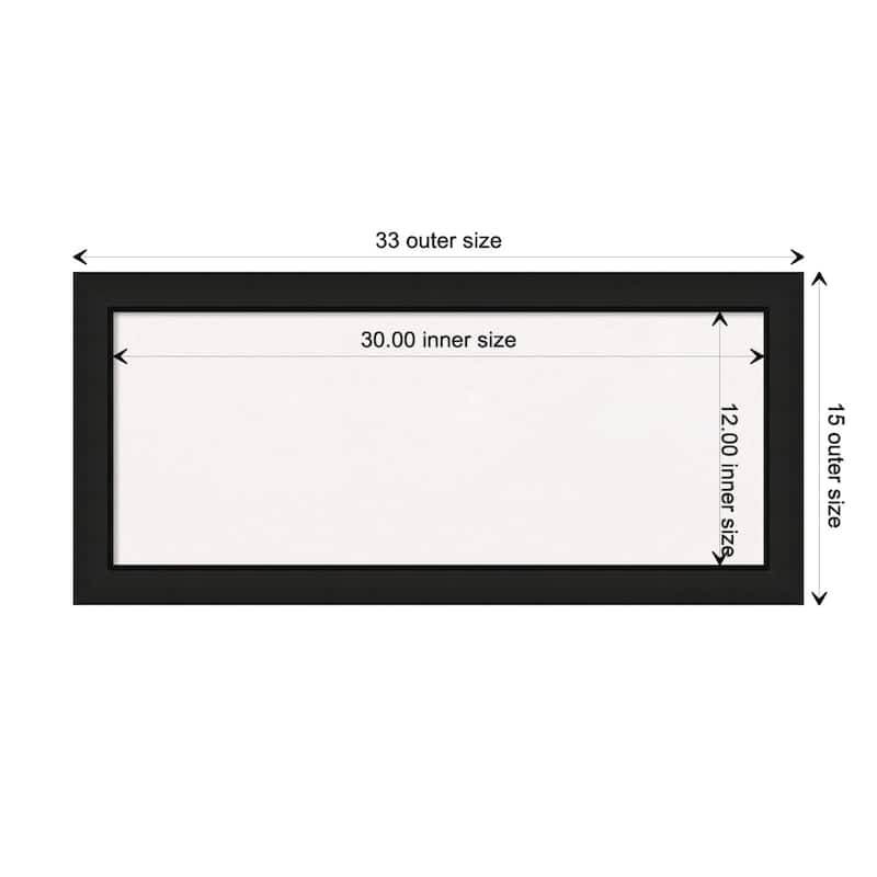 Midnight Black Narrow Wood Framed White Corkboard Bulletin Board - Board Size 30x12