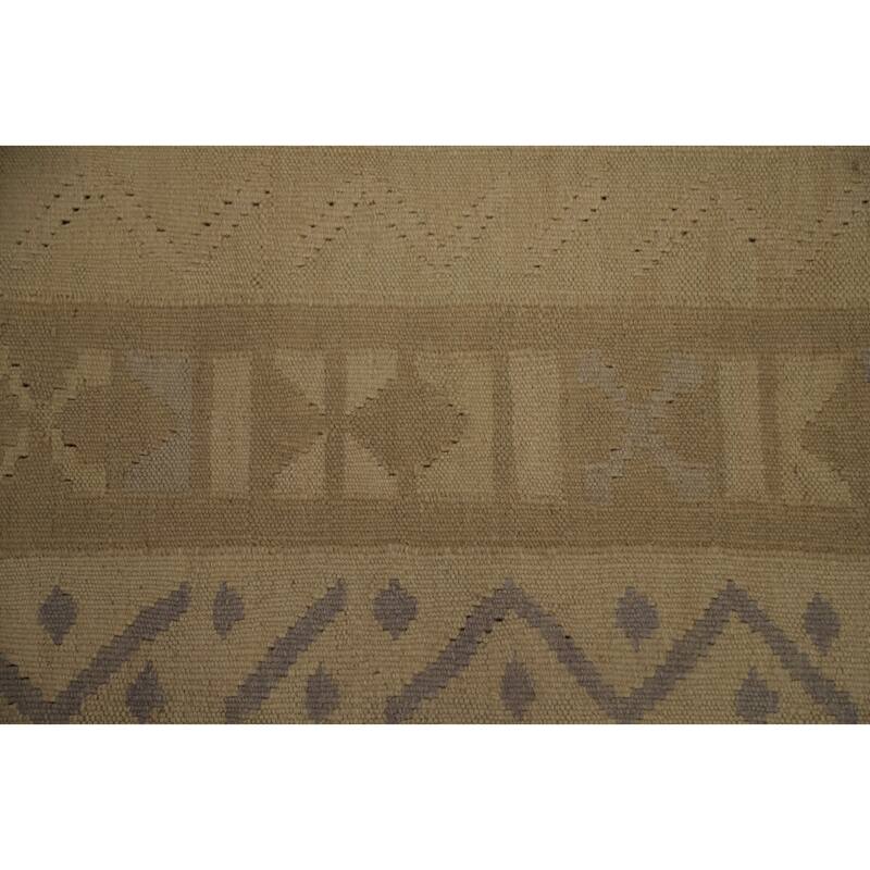 Hand Woven Oriental 100% Wool Carpet Southwestern Tribal Beige & Ivories Kilim Area Rug - 9' 6'' X 6' 8''