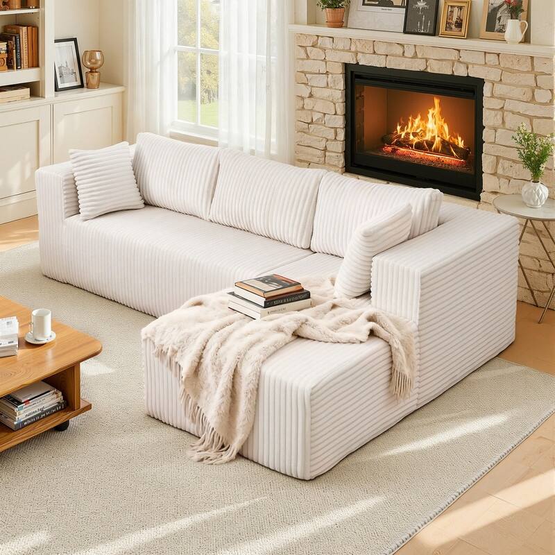 105 in. Wide Square Arm 2-Piece Modern Corduroy Fabric L-Shape Modular Sectional Sofa - Beige-LeftChaise