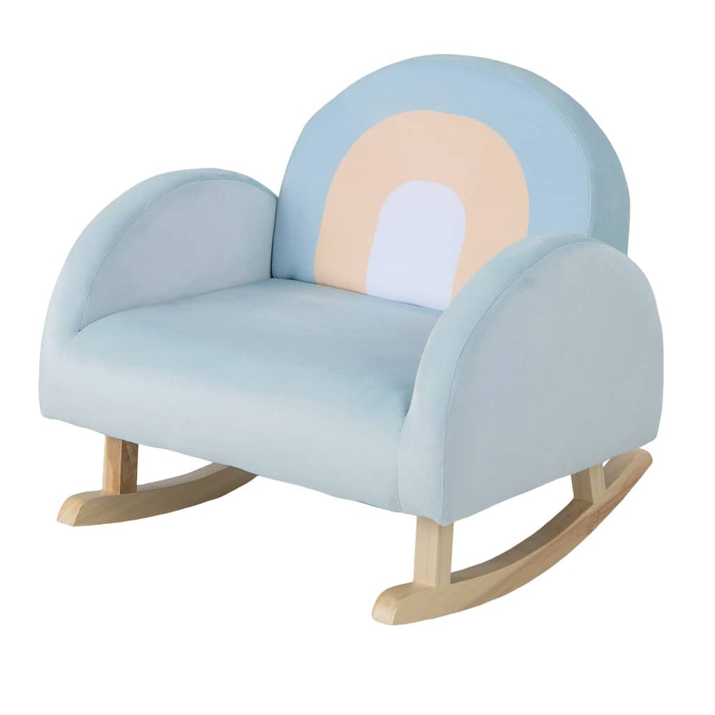 Toddler Rocking Chair with Solid Rubber Wood Frame Soft Velvet Cover-Blue - 19.5"L x 18"W x 17.5"H